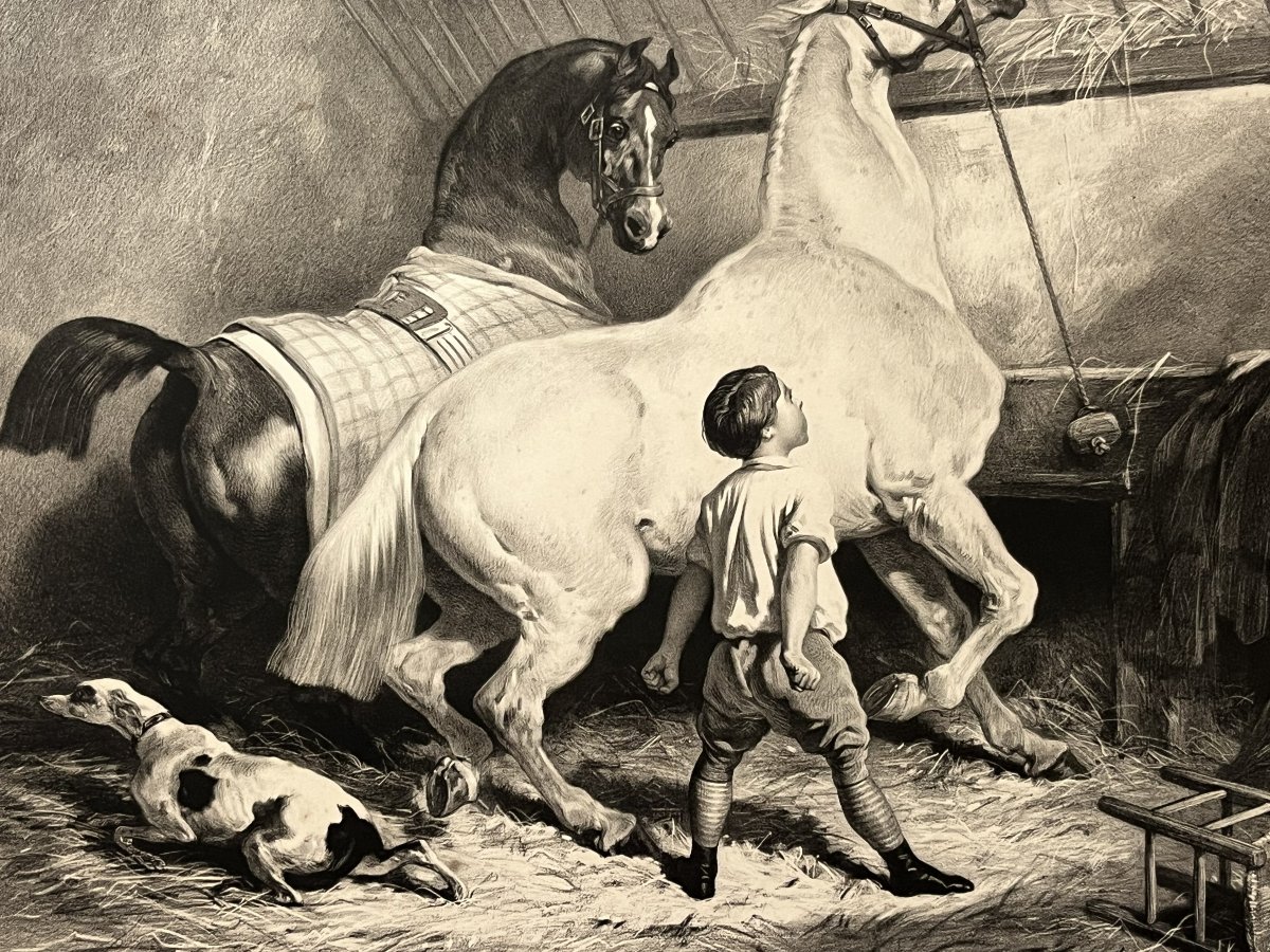 Alfred de Dreux, grande lithographie en sépia de chez Goupil 1861, "mille tonnerres"-photo-4