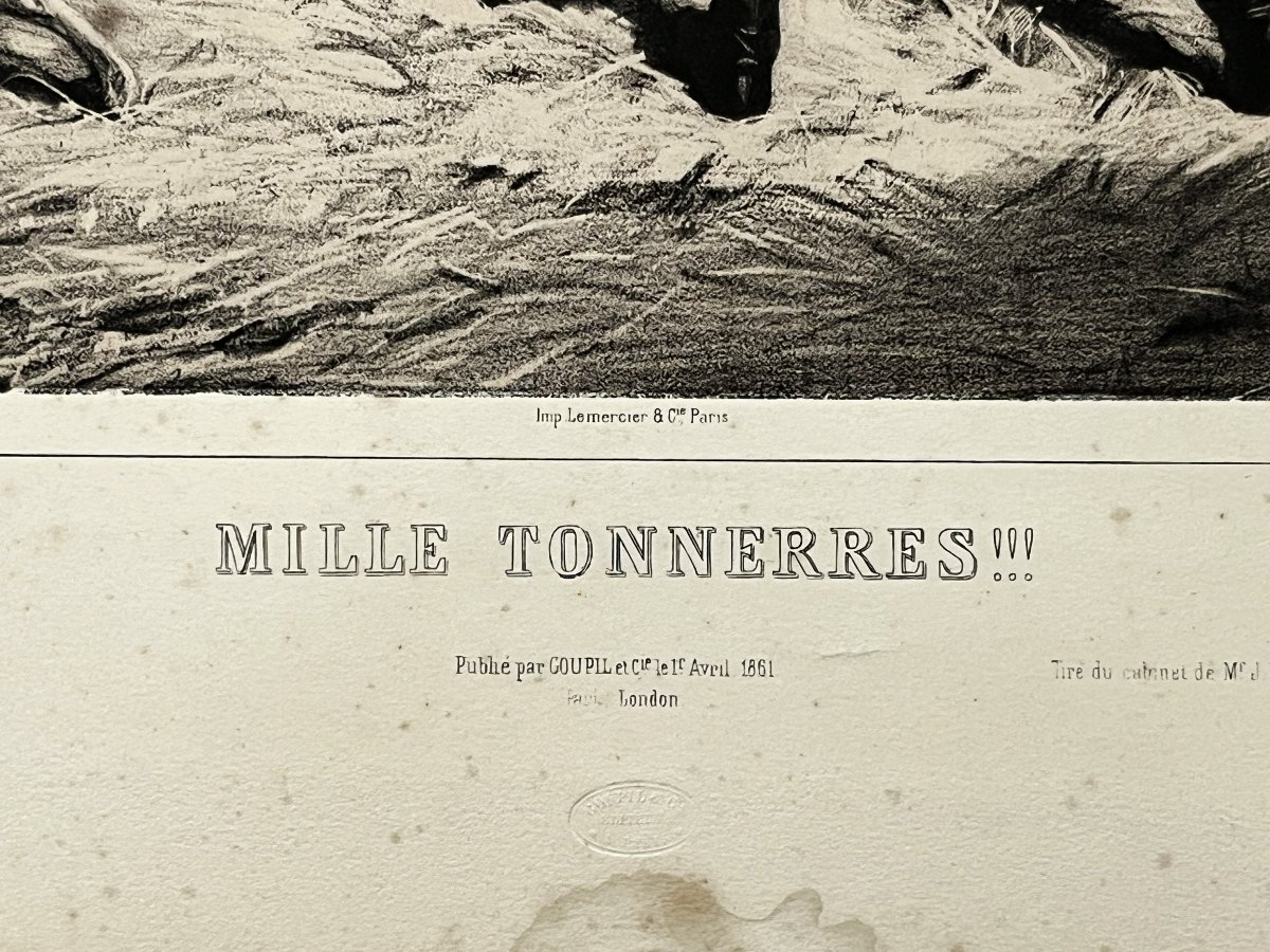 Alfred de Dreux, grande lithographie en sépia de chez Goupil 1861, "mille tonnerres"-photo-1