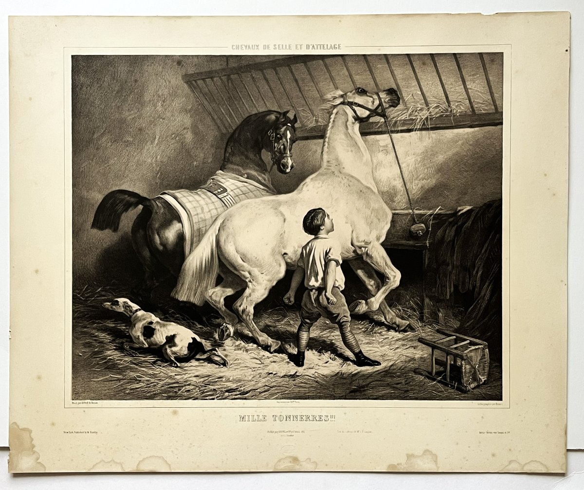 Alfred de Dreux, grande lithographie en sépia de chez Goupil 1861, "mille tonnerres"