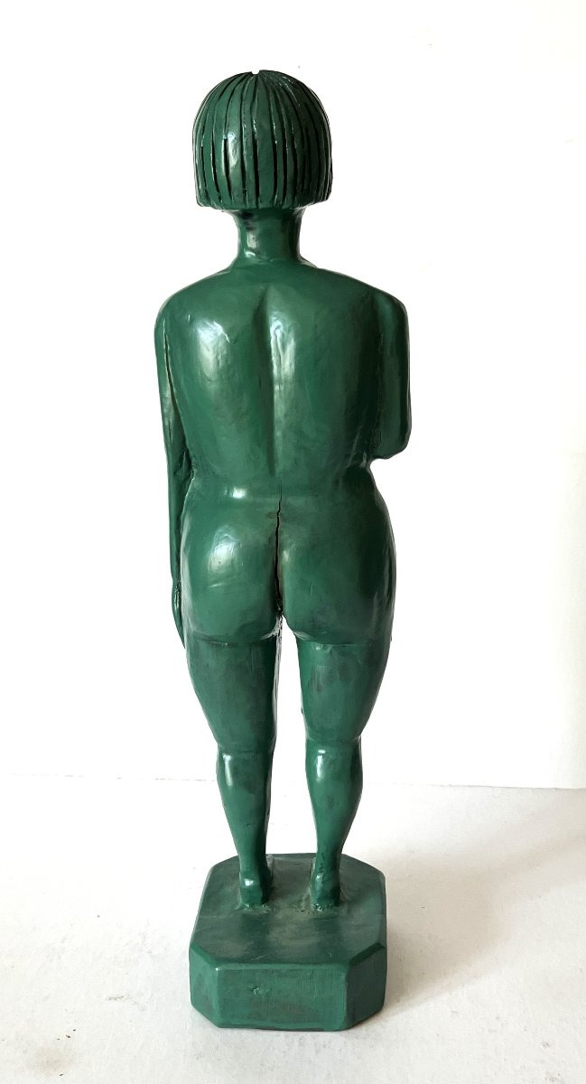 Art Brut, art naïf, la "Vénus verte" sculpture sur bois des années 30 monogrammée .-photo-3