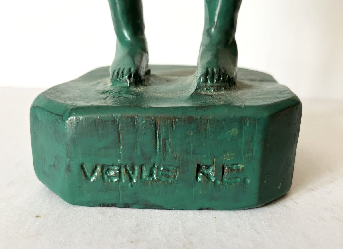 Art Brut, art naïf, la "Vénus verte" sculpture sur bois des années 30 monogrammée .-photo-4