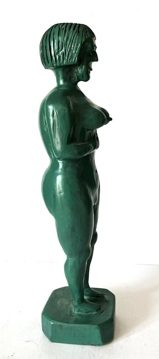 Art Brut, art naïf, la "Vénus verte" sculpture sur bois des années 30 monogrammée .-photo-3