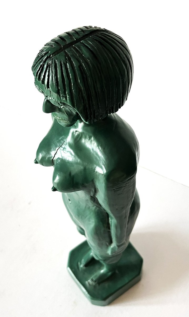 Art Brut, art naïf, la "Vénus verte" sculpture sur bois des années 30 monogrammée .-photo-6
