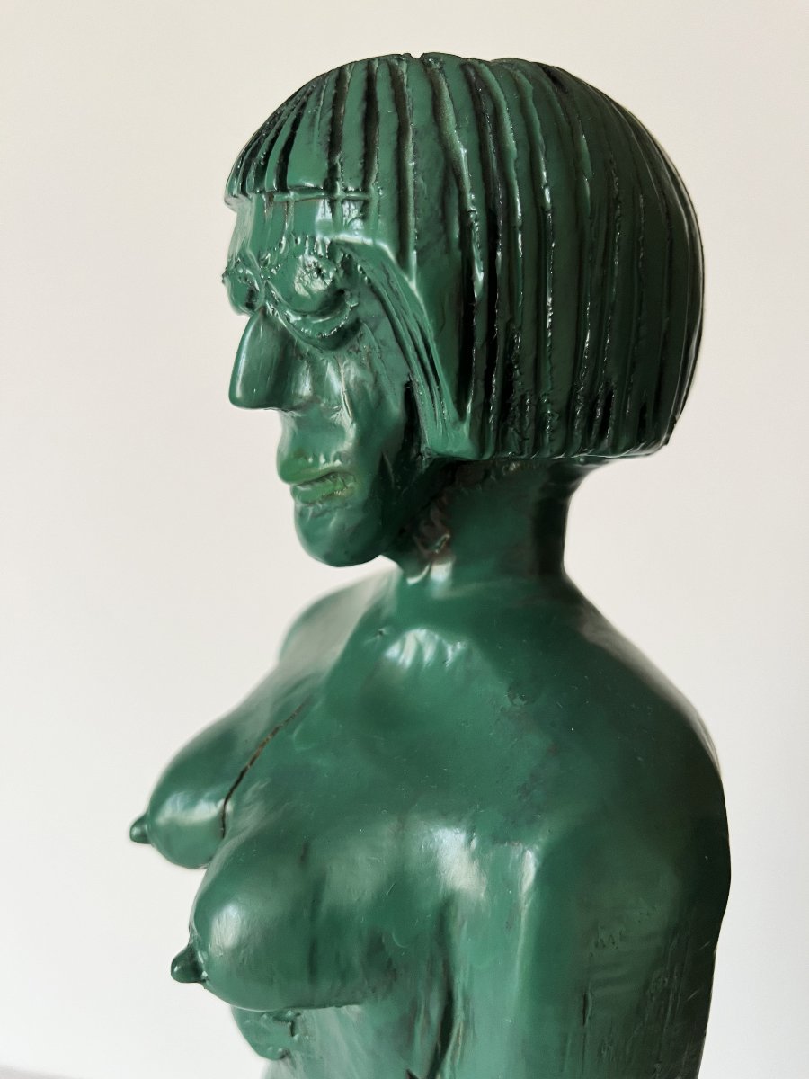 Art Brut, art naïf, la "Vénus verte" sculpture sur bois des années 30 monogrammée .-photo-7