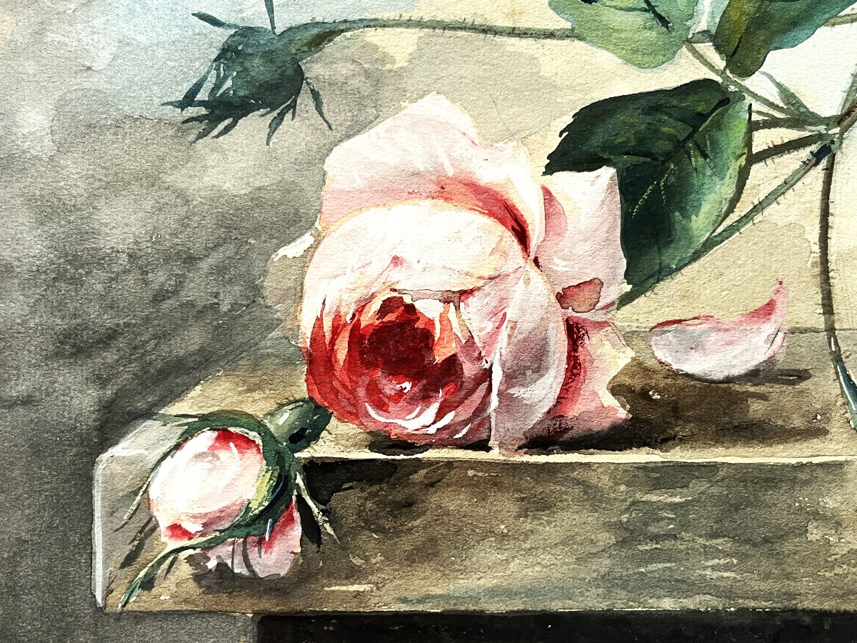 Arthur Chaplin 1869/1935 "la Rose du matin" aquarelle gouachée-photo-2