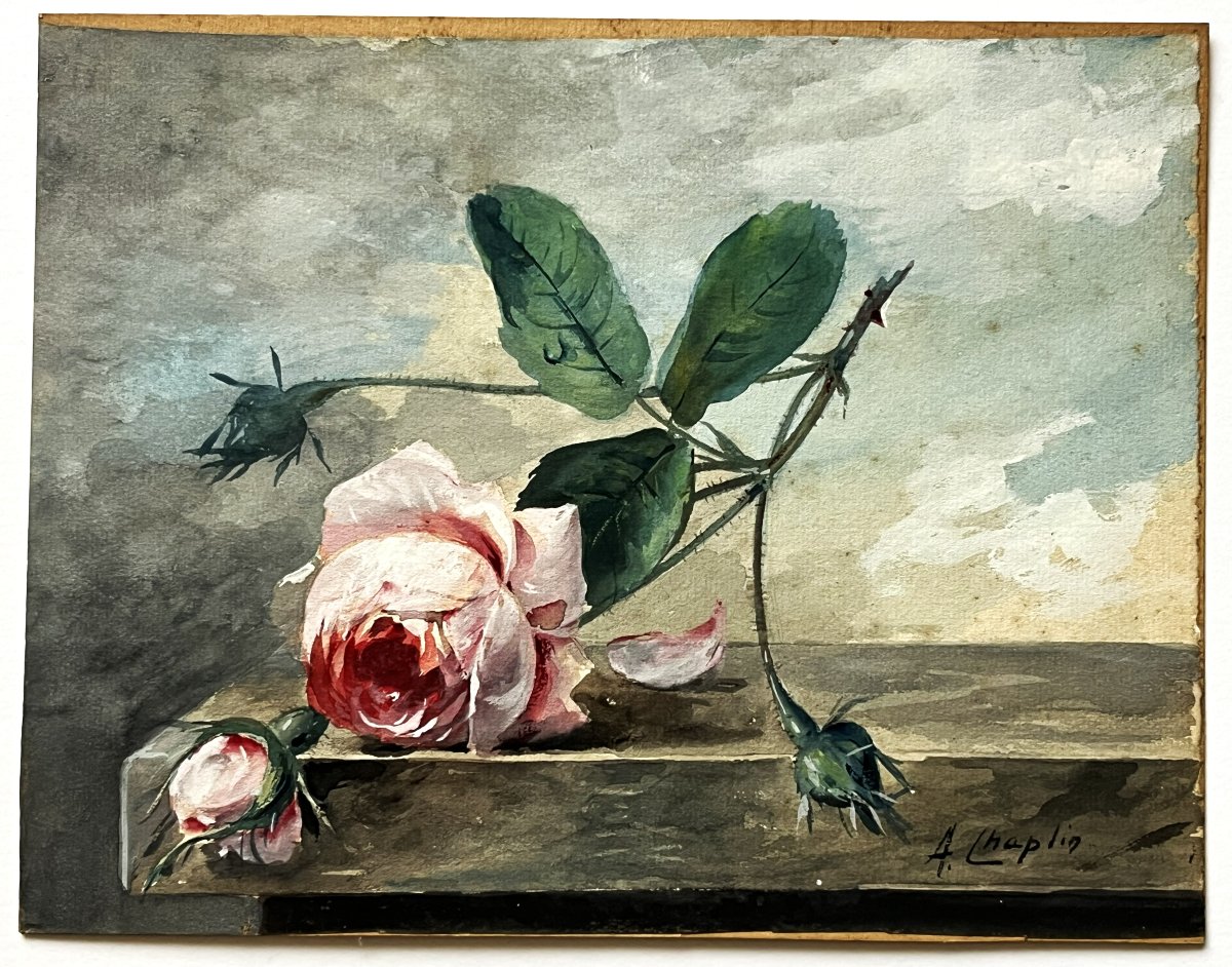 Arthur Chaplin 1869/1935 "la Rose du matin" aquarelle gouachée-photo-1