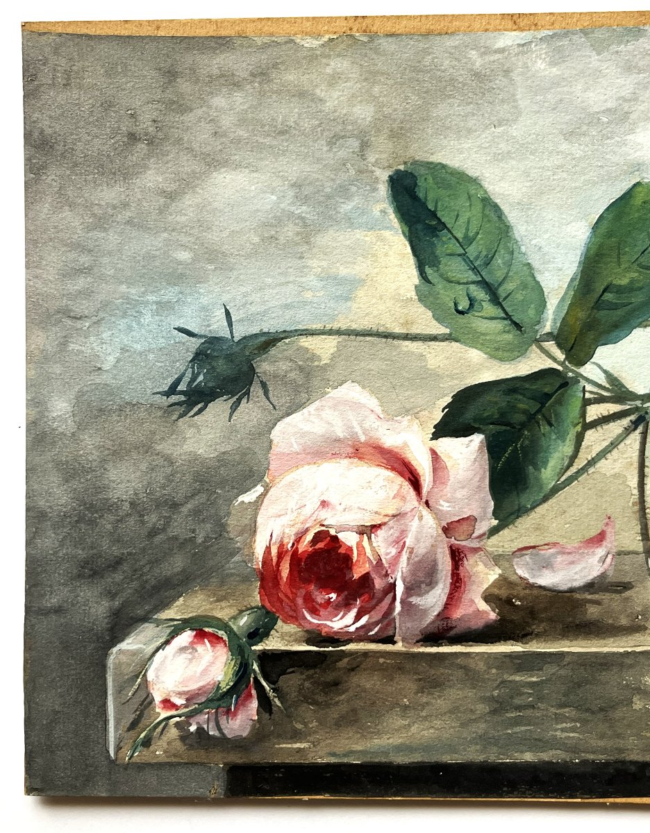 Arthur Chaplin 1869/1935 "la Rose du matin" aquarelle gouachée-photo-3