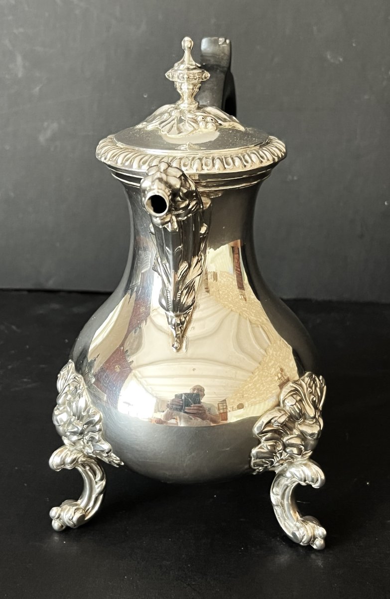 19th-century Solid Silver Coffee Pot Or Teapot, By Frey, Silversmith, Minerva Hallmark-photo-2
