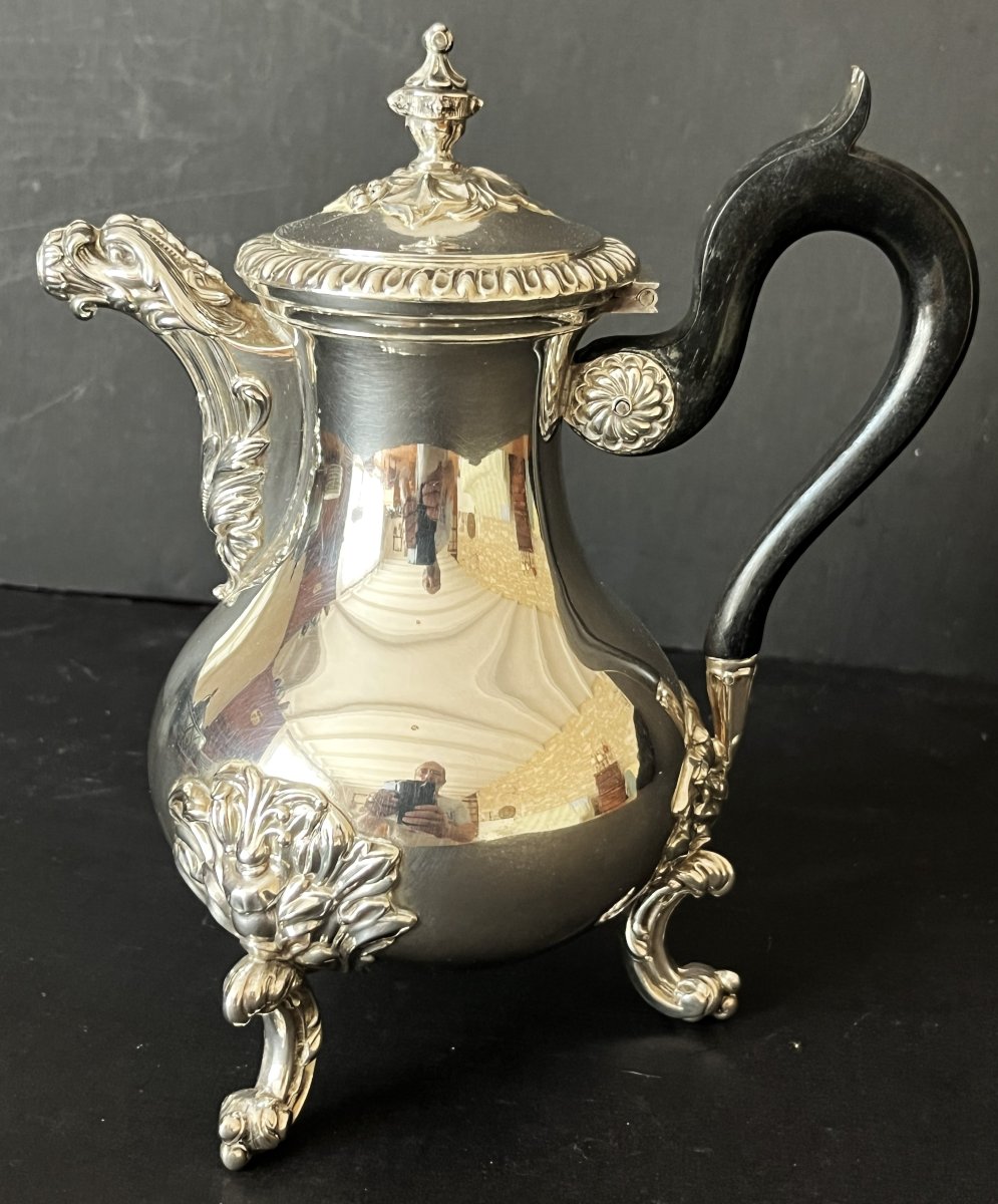 19th-century Solid Silver Coffee Pot Or Teapot, By Frey, Silversmith, Minerva Hallmark-photo-3