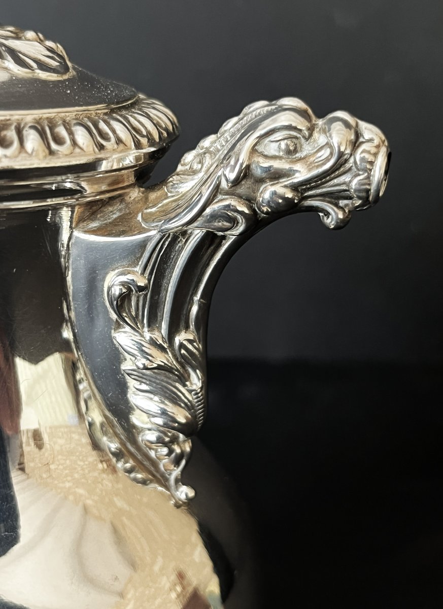 19th-century Solid Silver Coffee Pot Or Teapot, By Frey, Silversmith, Minerva Hallmark-photo-2
