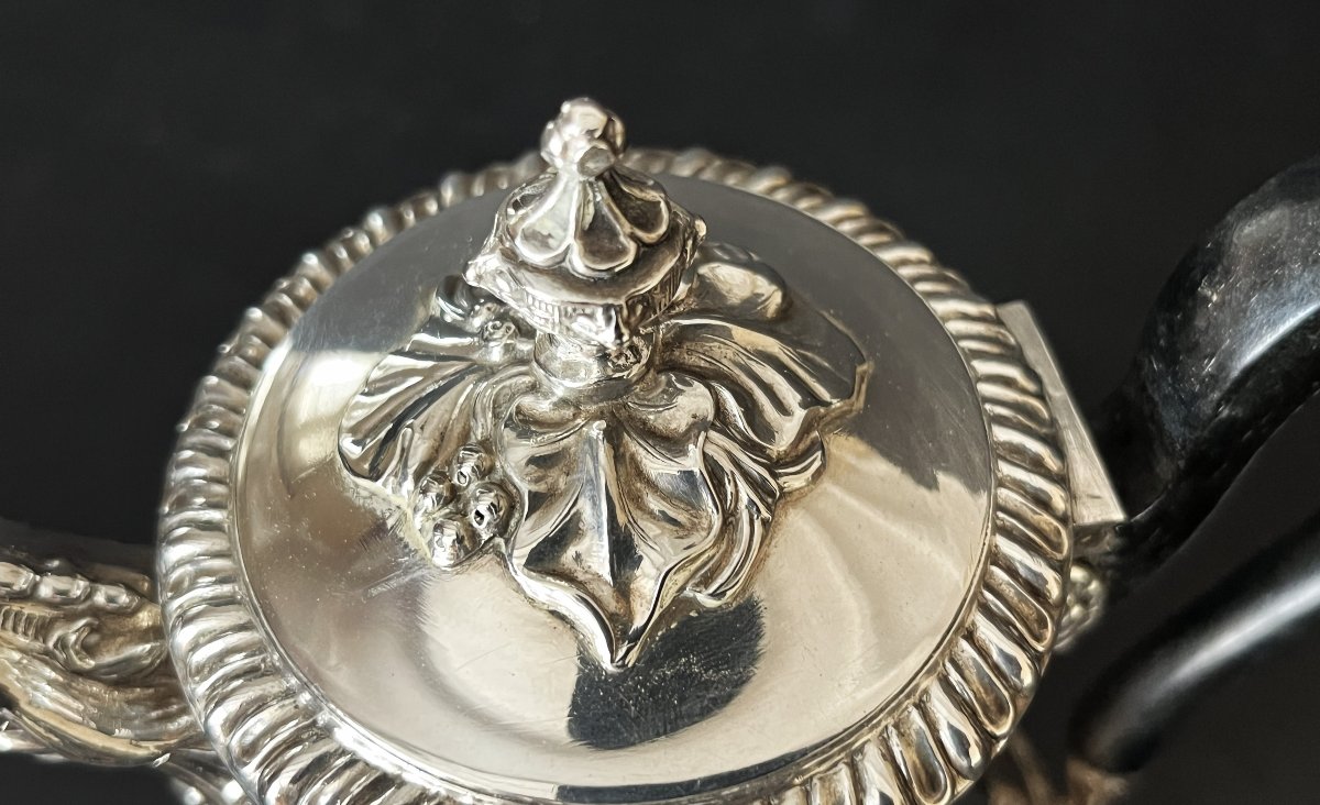 19th-century Solid Silver Coffee Pot Or Teapot, By Frey, Silversmith, Minerva Hallmark-photo-4