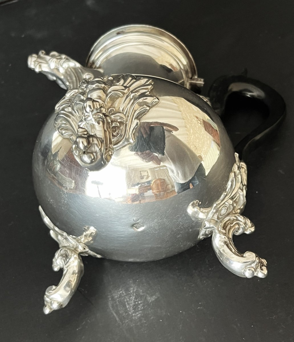 19th-century Solid Silver Coffee Pot Or Teapot, By Frey, Silversmith, Minerva Hallmark-photo-5