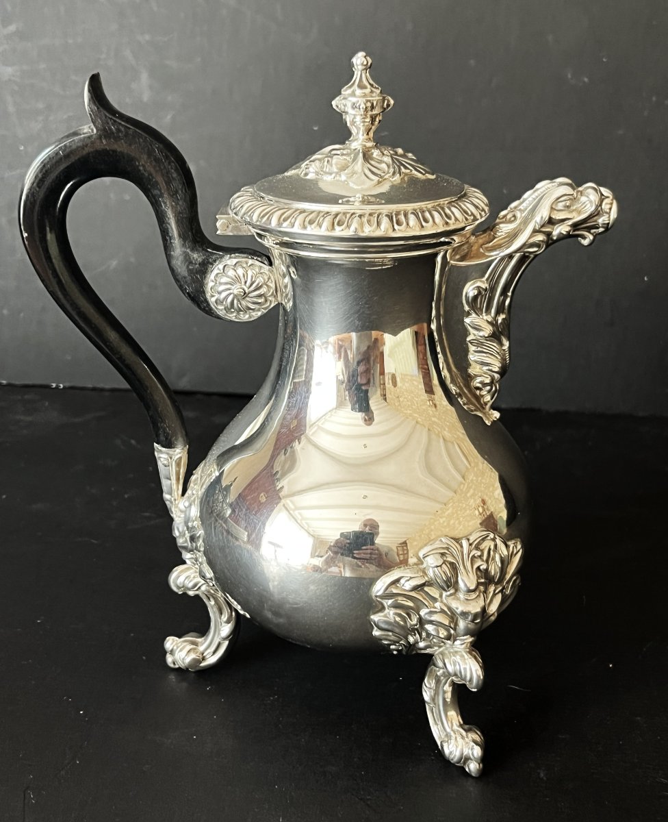 19th-century Solid Silver Coffee Pot Or Teapot, By Frey, Silversmith, Minerva Hallmark