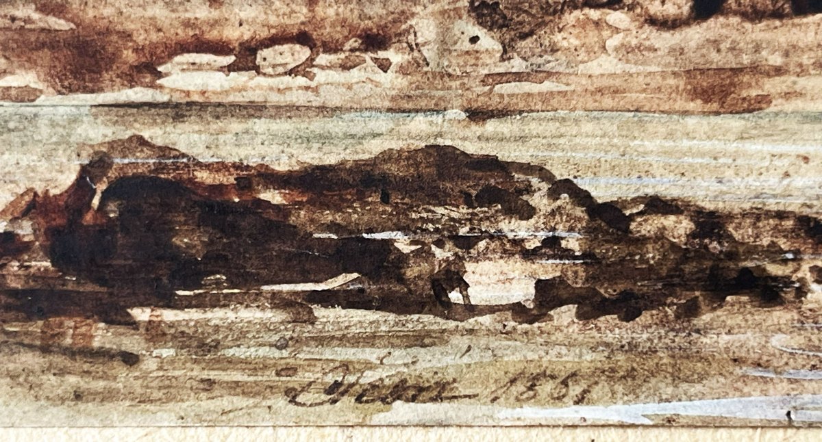Eugène Cicéri 1813/1890 aquarelle gouachée de 1851, "pêcheurs"-photo-3