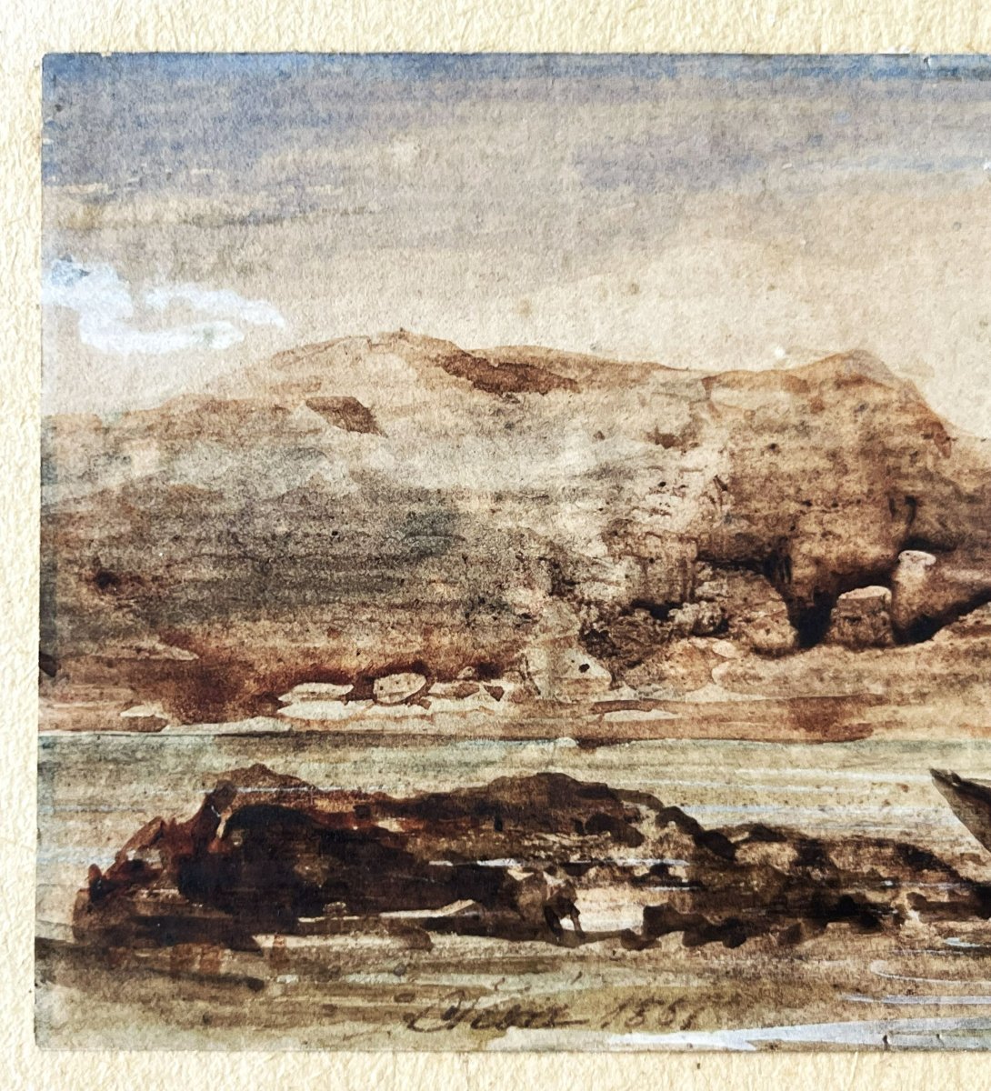Eugène Cicéri 1813/1890 aquarelle gouachée de 1851, "pêcheurs"-photo-4