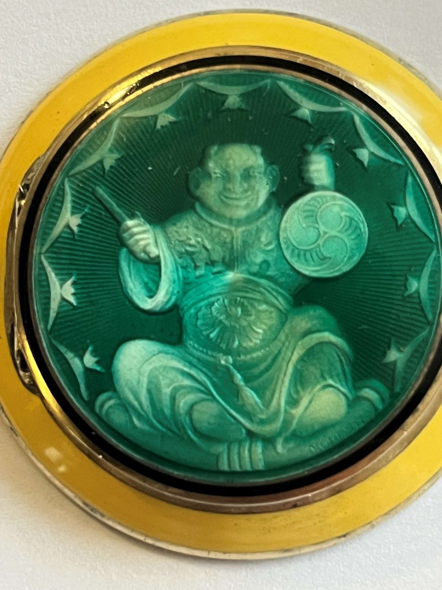 Silver Enamel Pill Box With A "magot" Design, Art Deco Period-photo-2