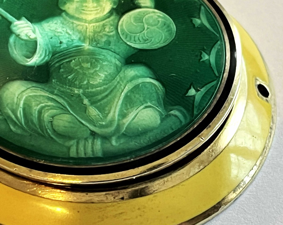 Silver Enamel Pill Box With A "magot" Design, Art Deco Period-photo-3