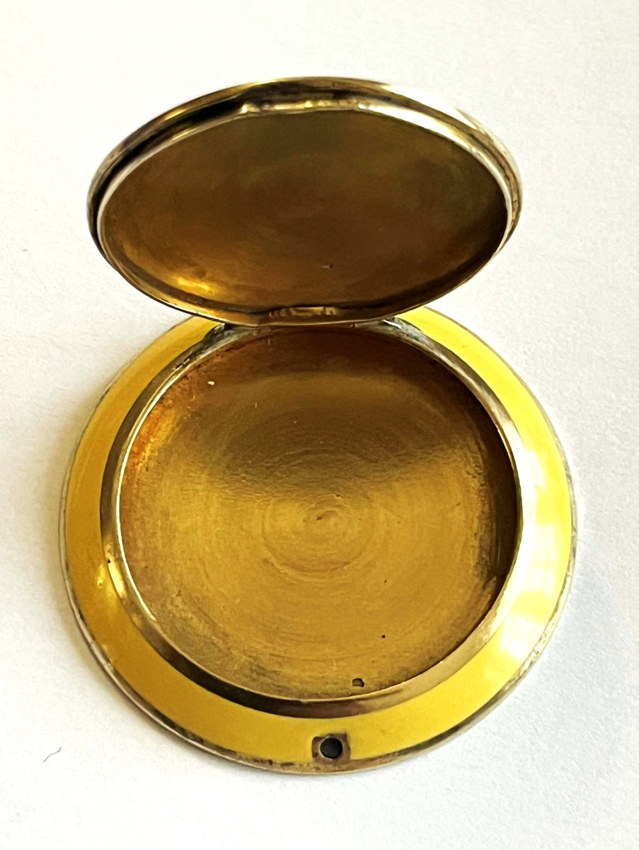 Silver Enamel Pill Box With A "magot" Design, Art Deco Period-photo-4