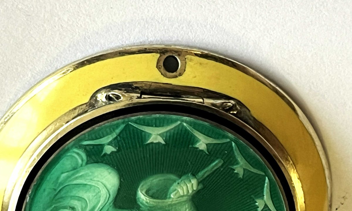 Silver Enamel Pill Box With A "magot" Design, Art Deco Period-photo-5