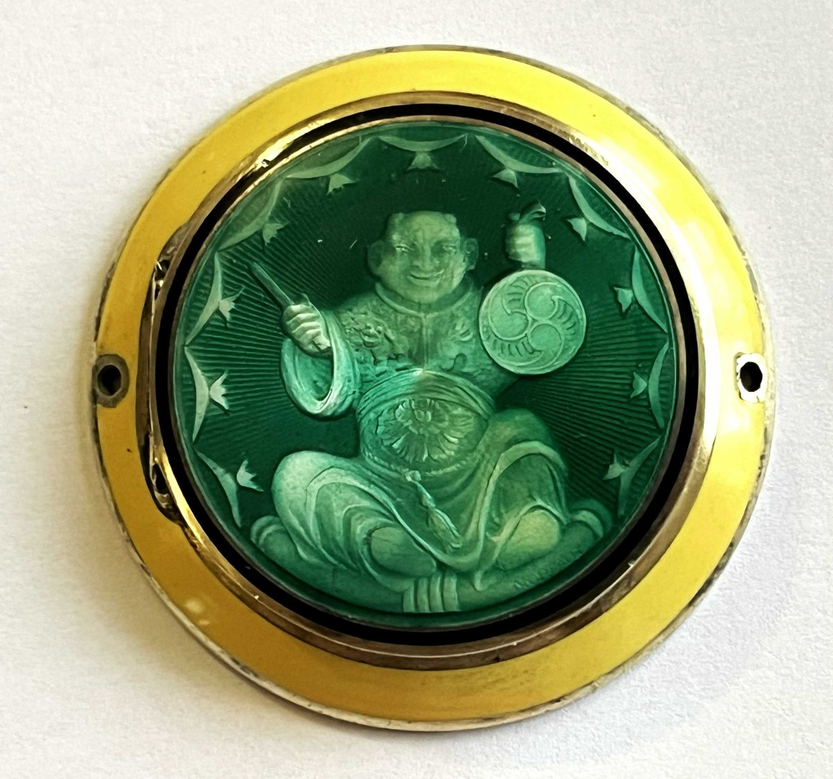 Silver Enamel Pill Box With A "magot" Design, Art Deco Period