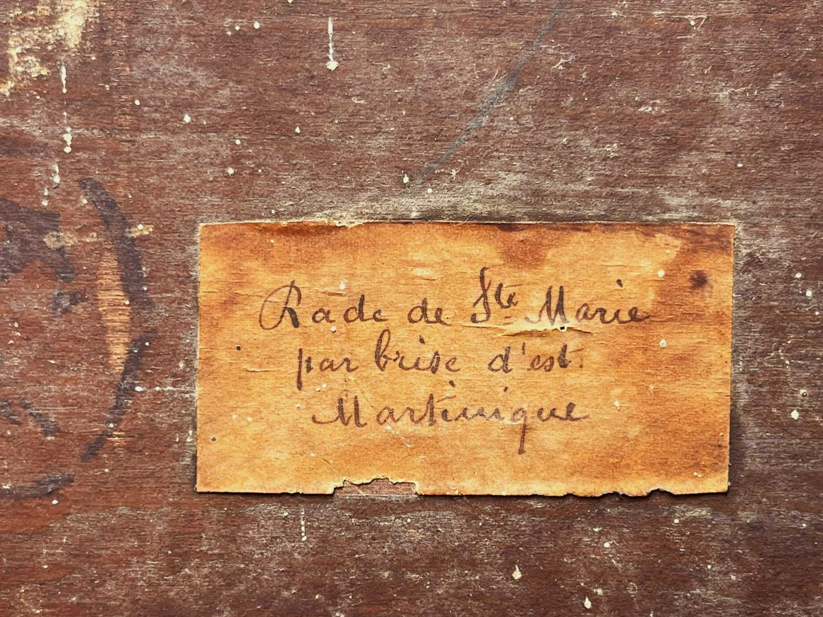 Martinique, rade de Sainte Marie, signé Bailly, huile sur panneau d'acajou-photo-2