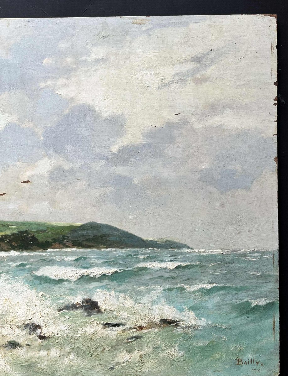 Martinique, rade de Sainte Marie, signé Bailly, huile sur panneau d'acajou-photo-1
