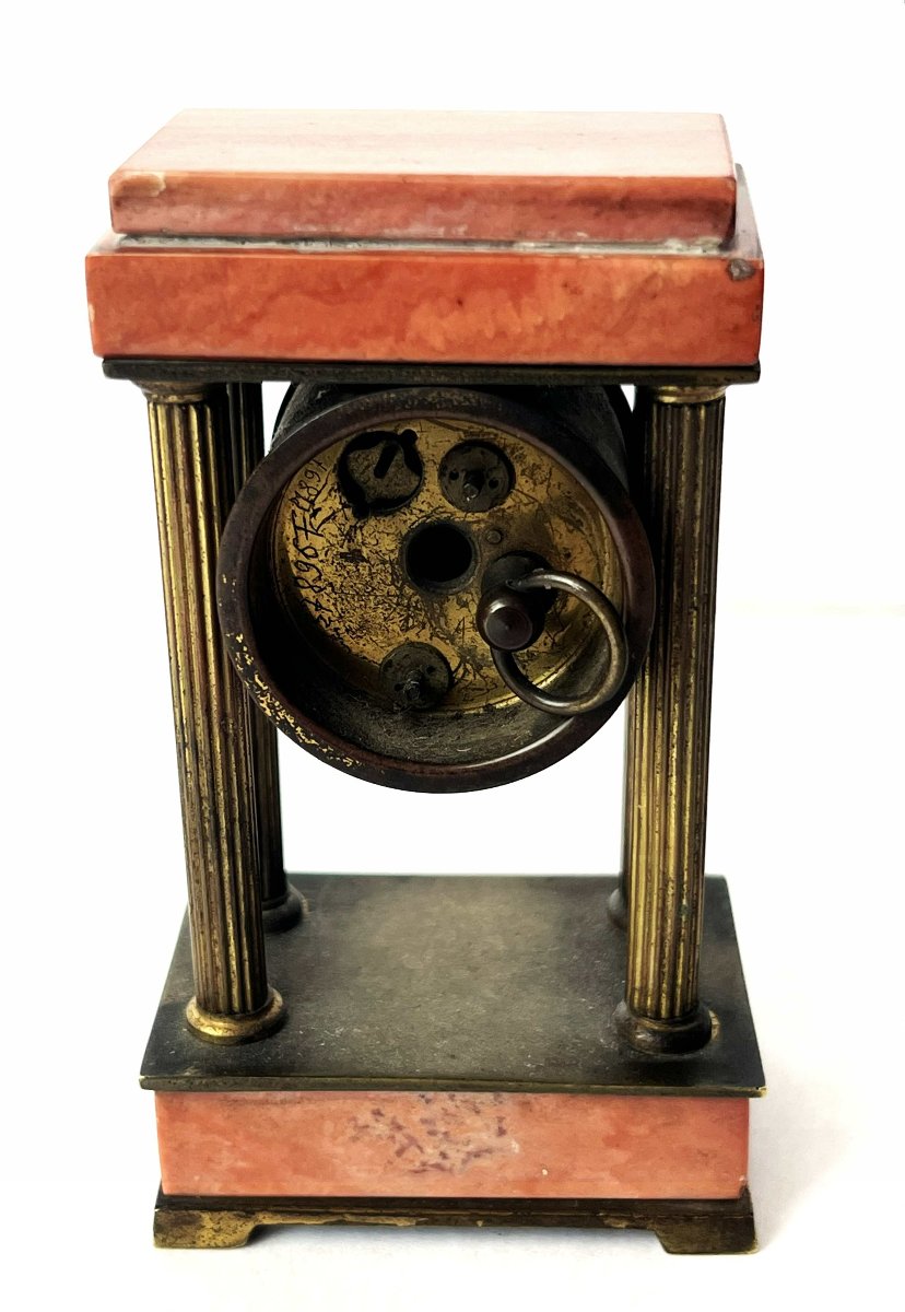 8.4-cm Empire-style Miniature Clock, Marble And Bronze, 19th Century-photo-3