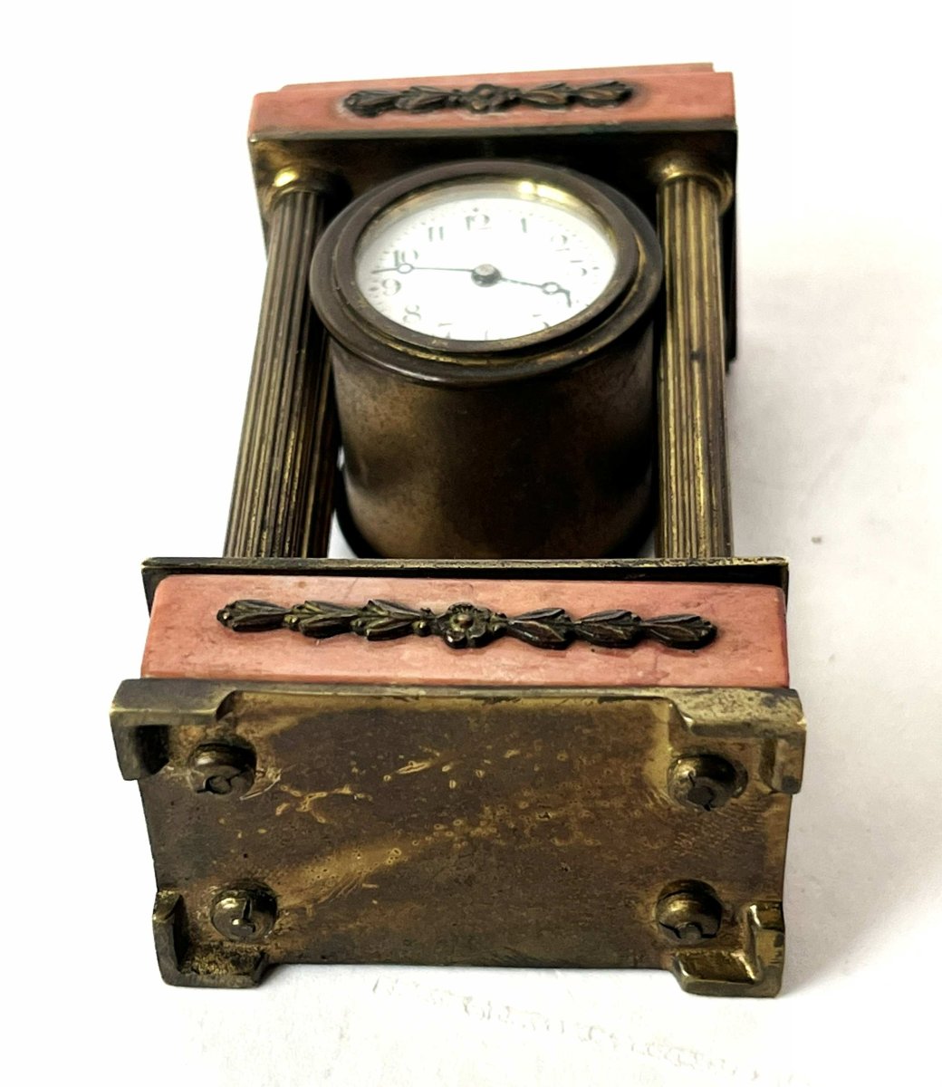 8.4-cm Empire-style Miniature Clock, Marble And Bronze, 19th Century-photo-3