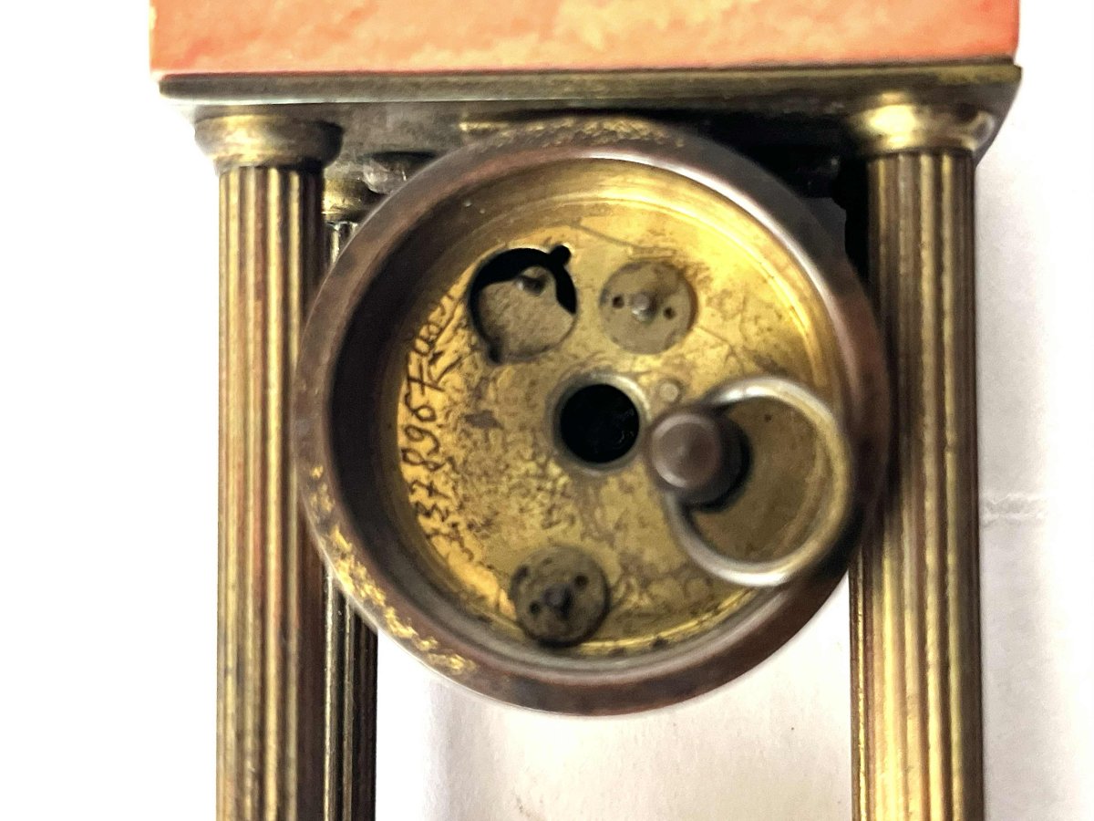8.4-cm Empire-style Miniature Clock, Marble And Bronze, 19th Century-photo-5