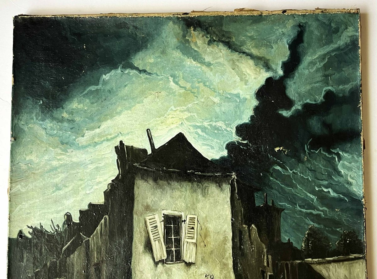 "La Maison Hantée", école de Paris  début 20ème, huile sur toile.-photo-2