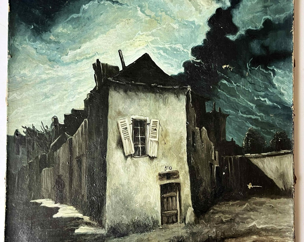 "La Maison Hantée", école de Paris  début 20ème, huile sur toile.-photo-3