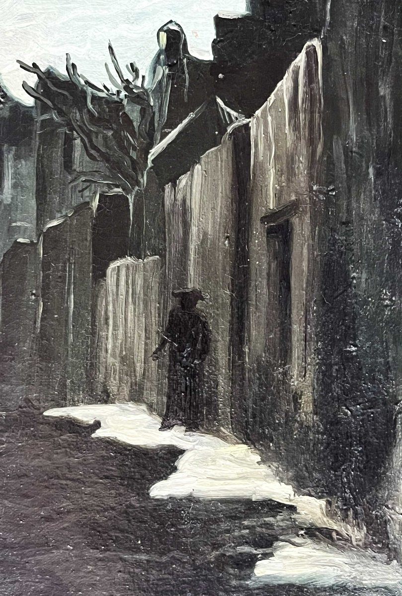 "La Maison Hantée", école de Paris  début 20ème, huile sur toile.-photo-1
