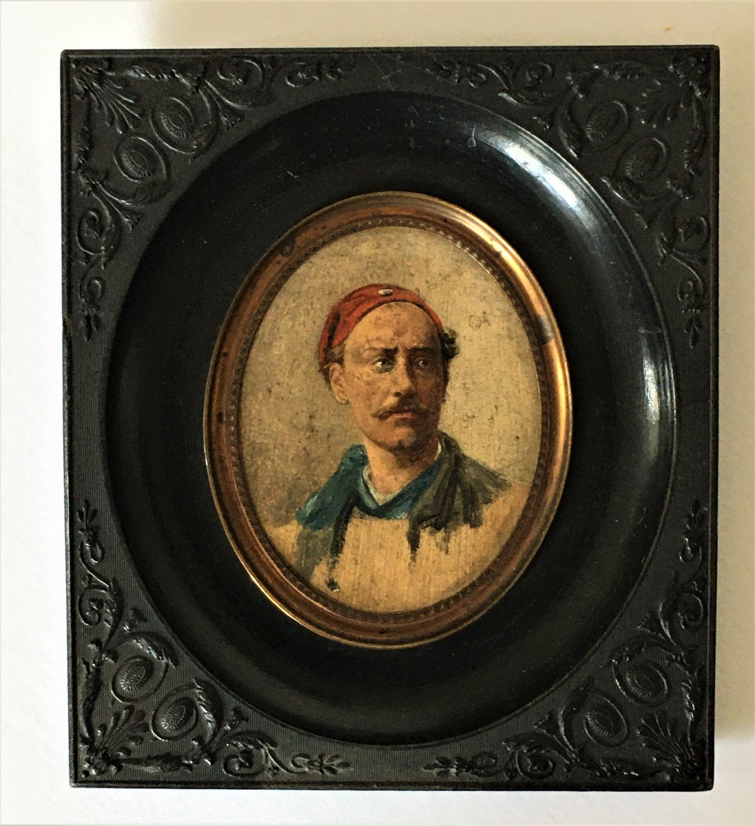 Miniature Portrait Att à Brunel De Neuville Huile Sur Papier-photo-3