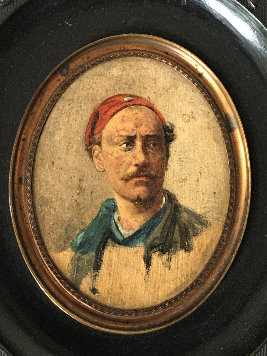 Miniature Portrait Att à Brunel De Neuville Huile Sur Papier