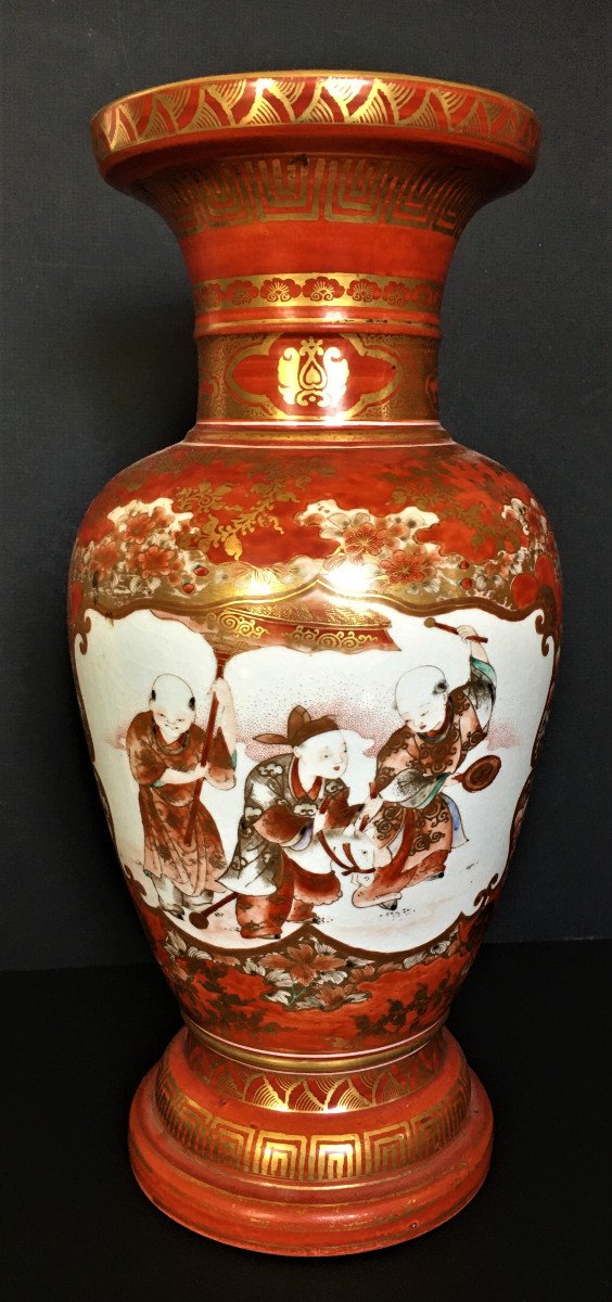 Ceramic Vase From The Kutani Kilns, Japan 19th, Decorated With Children Playing.-photo-2