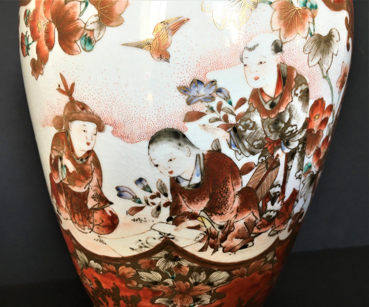 Vase En Céramique Des Fours De Kutani, Japon 19ème, à Décor d'Enfants Jouant.-photo-4