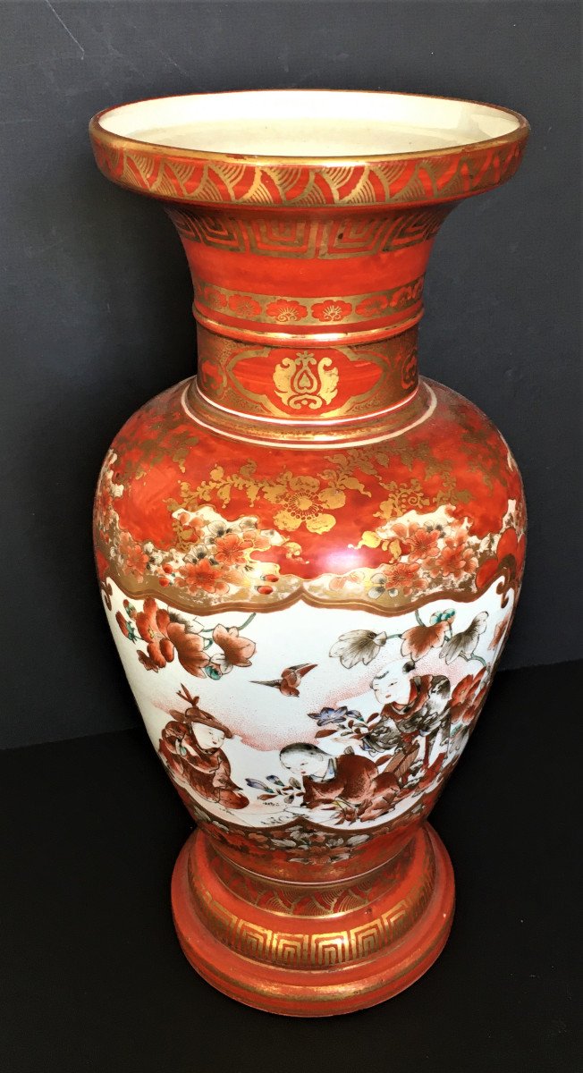 Vase En Céramique Des Fours De Kutani, Japon 19ème, à Décor d'Enfants Jouant.-photo-4