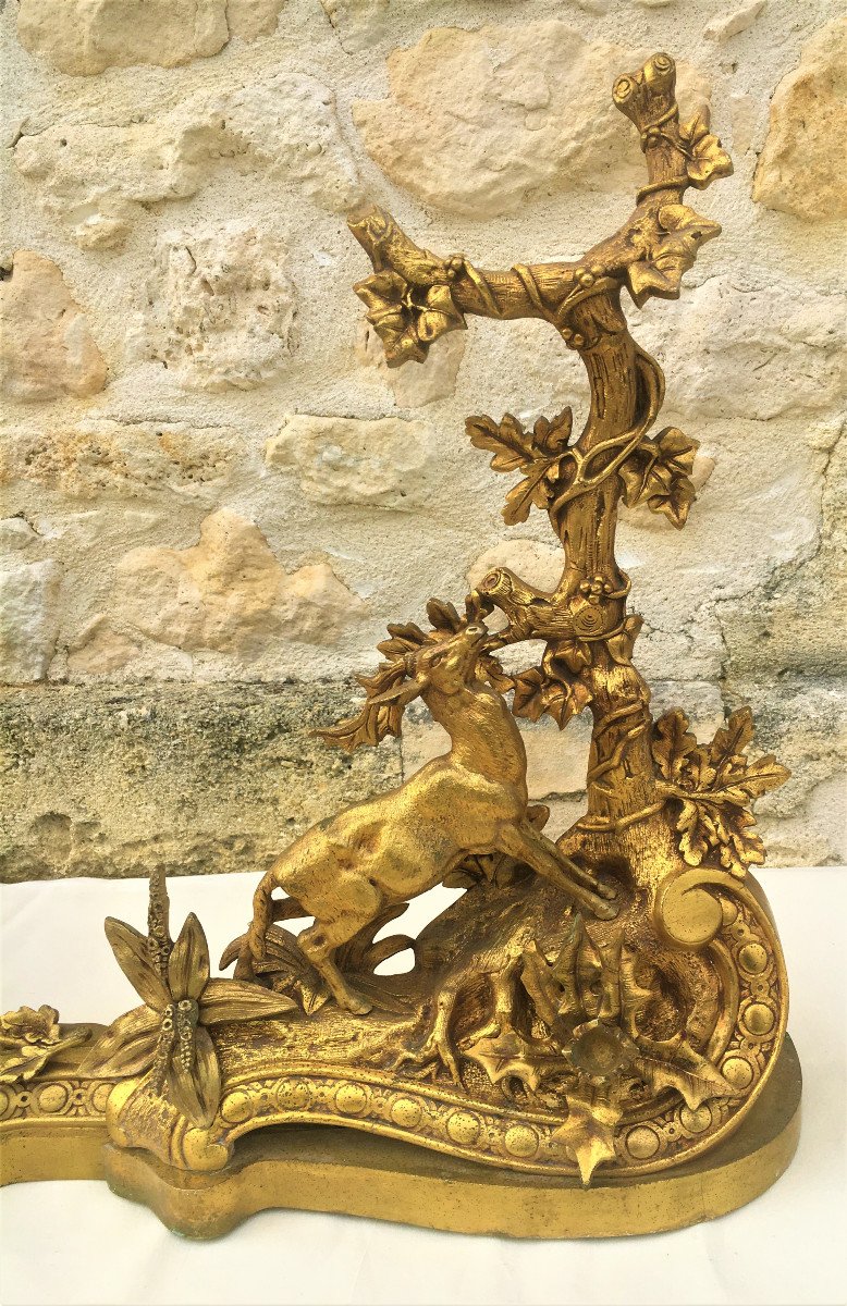 Front Of Fire With Vènery Decor In Gilt Bronze From The 19th-photo-3
