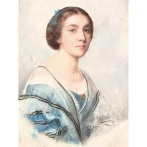 Alexandre Hesse 1806/1879 Portrait De Femme Napoléon III Pastel Daté 1857