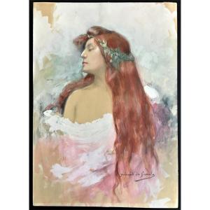 Lucien Guirand De Scevola 1871/1950 Portrait De Sarah Bernhardt En Gismonda, Symbolisme