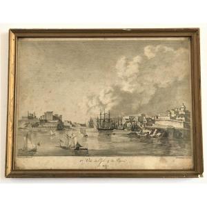 View Of The Island And Port Of Malta 1781 Engraving By Berthault Et Duparc