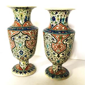 Pair Of Orientalist Iznik Type Vases From The 19th