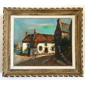 Quiberon, Brittany By Edouard Le Saout (1906/1981) Oil On Canvas "quiberon Old Houses"