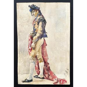 Ecole Espagnole du 19ème, Matador, Aquarelle, monogrammée