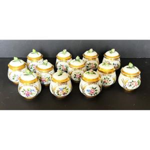 Set Of 12 Early 20th-century Porcelain Cream Pots, Hand-decorated