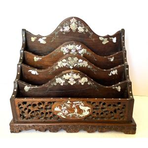 Indochine, grand classeur à courrier en bois et nacre du 19ème