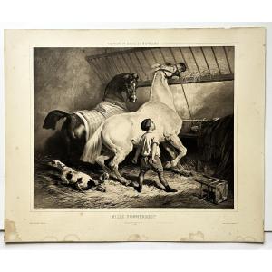 Alfred De Dreux, Large Sepia Lithograph From Goupil, 1861, "a Thousand Thunders"