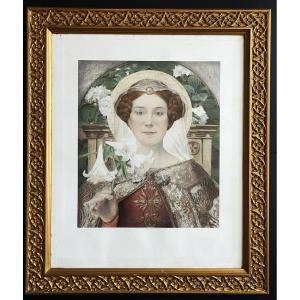 Edgard Maxence "l'annonciation" lithographie de 1902 par Manzi et Joyant. symbolisme.