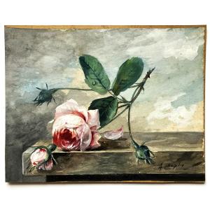 Arthur Chaplin 1869/1935 "la Rose du matin" aquarelle gouachée