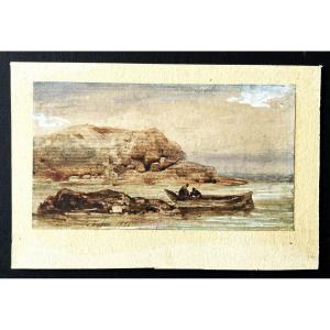 Eugène Cicéri 1813/1890 aquarelle gouachée de 1851, "pêcheurs"